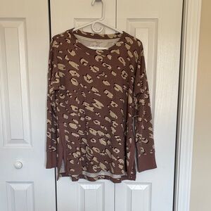 Leopard Print Long Sleeve Top - Brown